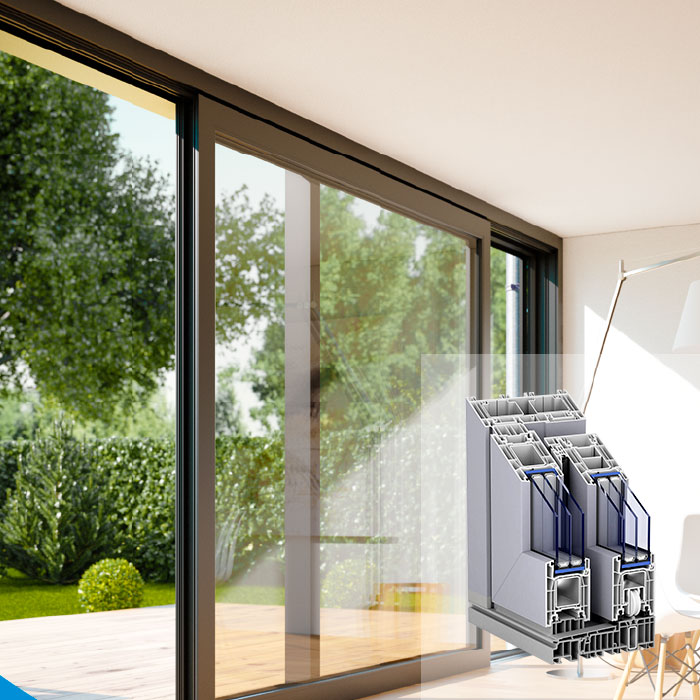 Puerta corredora elevadora de pvc en Málaga de Kömmerling